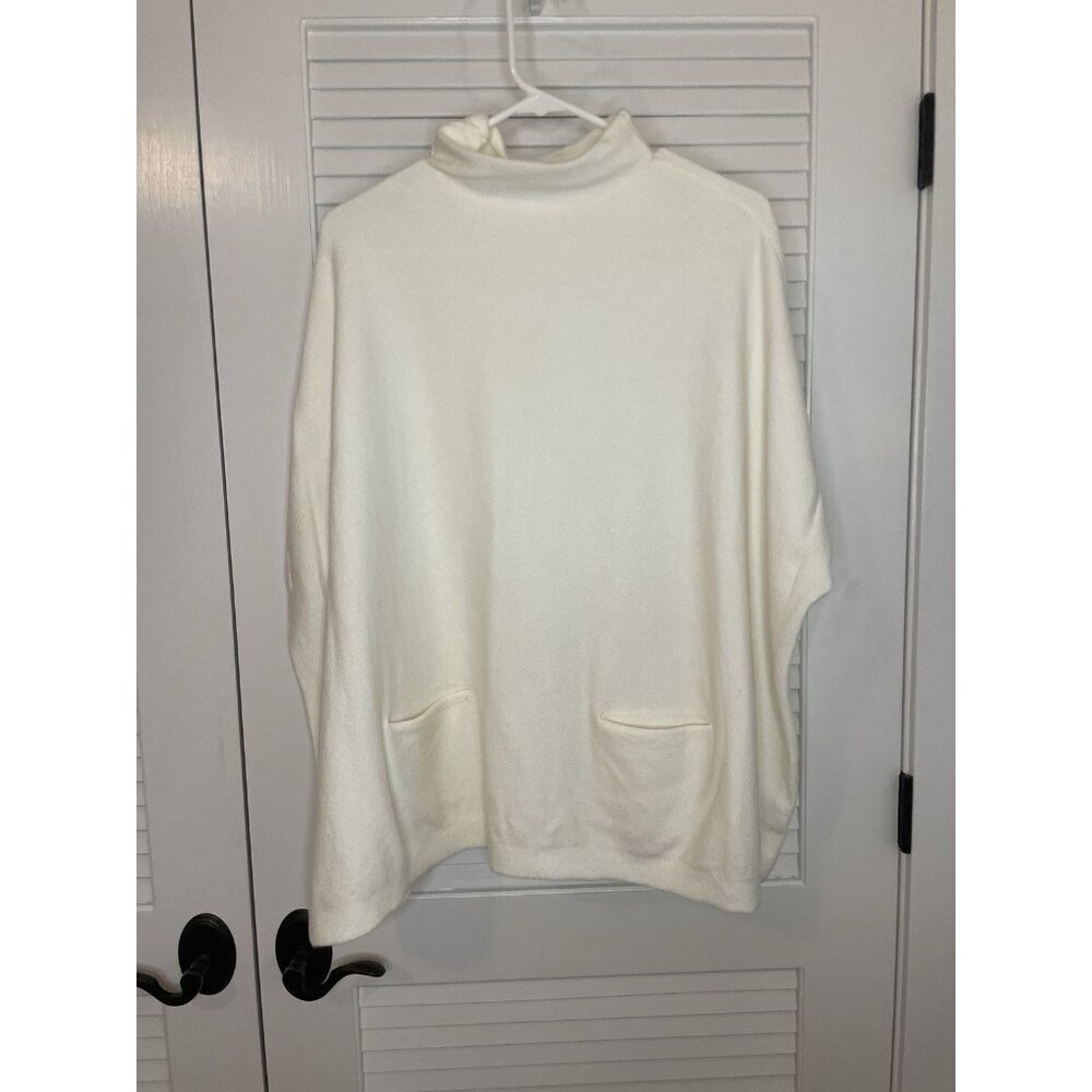 Alya Women’s Cream Mock Neck Poncho Sweater S/M Soft Knit Oversized with Pockets